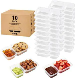 HI-REEKE 9 OZ Double Compartment Snack Containers, 10 Sets Bigger Reusable Clear Snack Packs Container with Lids HI-REEKE 9 OZ Double Compartment Snack Containers, 10 Sets Bigger Reusable Clear Snack Packs Container with Lids