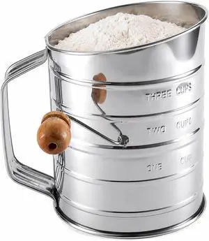 Stainless Steel 3 Cups Flour Sifter for baking | Rotary Hand Crank Powdered sugar shaker and flour duster| Stainless Steel 3 Cups Flour Sifter for baking | Rotary Hand Crank Powdered sugar shaker and flour duster|