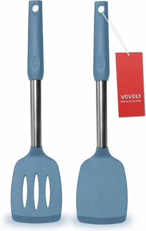 2 Pack Spatulas, Solid & Slotted Silicone Spatula Set, Stainless Steel Handle Coated with Silicone, Non Stick, Heat Resistant Rubber Flipper for Fish, Eggs, Pancakes, WOK, Starry Blue 2 Pack Spatulas, Solid & Slotted Silicone Spatula Set, Stainless Steel Handle Coated with Silicone, Non Stick, Heat Resistant Rubber Flipper for Fish, Eggs, Pancakes, WOK, Starry Blue