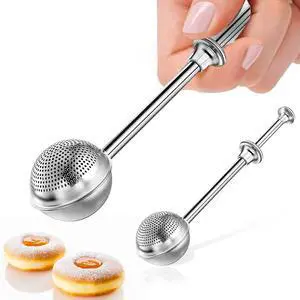 Powdered Sugar Flour, Powdered Sugar Shaker Duster Flour Dispenser Shaker with 18/8 Stainless Steel One-handed Operation Shaker Duster for Sugar Flour and Spices Powdered Sugar Flour, Powdered Sugar Shaker Duster Flour Dispenser Shaker with 18/8 Stainless Steel One-handed Operation Shaker Duster for Sugar Flour and Spices