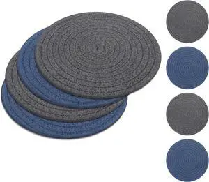 SHACOS 8 Inch Trivets for Hot Dishes, 4 Pcs Cotton Trivets Mats | Hot Pads for Kitchen Countertops and Table, Heat-Resistant Pot Holders for Hot Pots and Pans(Blue+Dark Grey) SHACOS 8 Inch Trivets for Hot Dishes, 4 Pcs Cotton Trivets Mats | Hot Pads for Kitchen Countertops and Table, Heat-Resistant Pot Holders for Hot Pots and Pans(Blue+Dark Grey)