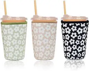 Haevola 3 Pieces Reusable Insulated Neoprene Iced Coffee Cup Sleeve, Durable Drink Sleeve for Cold Beverages, Beverage Holder for Iced Coffee, 22-24 oz Medium (Floral Trio) Haevola 3 Pieces Reusable Insulated Neoprene Iced Coffee Cup Sleeve, Durable Drink Sleeve for Cold Beverages, Beverage Holder for Iced Coffee, 22-24 oz Medium (Floral Trio)
