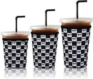 Reusable Ice Coffee Cup Sleeves for Cold Drink 16-32oz(Black Checked Bow) | Insulated Neoprene Sleeve for Iced Coffee Cups, Beverage Holder Drink Sleeves for 16/18/22/24/32oz Reusable Ice Coffee Cup Sleeves for Cold Drink 16-32oz(Black Checked Bow) | Insulated Neoprene Sleeve for Iced Coffee Cups, Beverage Holder Drink Sleeves for 16/18/22/24/32oz