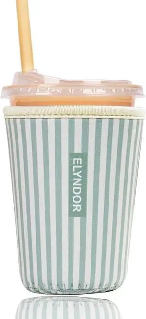 Reusable Insulated Sleeve for Iced Coffee Cup, Coffee Neoprene Sleeve for Cold & Hot Drinks, Beverage Holder for Iced Coffee (Green Stripes, Small: 16-18oz) Reusable Insulated Sleeve for Iced Coffee Cup, Coffee Neoprene Sleeve for Cold & Hot Drinks, Beverage Holder for Iced Coffee (Green Stripes, Small: 16-18oz)
