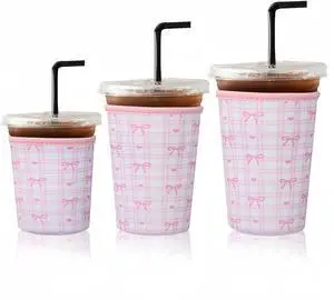 Reusable Ice Coffee Cup Sleeves for Cold Drink 16-32oz(Pink Checked Bow2) | Insulated Neoprene Sleeve for Iced Coffee Cups, Beverage Holder Drink Sleeves for 16/18/22/24/32oz Reusable Ice Coffee Cup Sleeves for Cold Drink 16-32oz(Pink Checked Bow2) | Insulated Neoprene Sleeve for Iced Coffee Cups, Beverage Holder Drink Sleeves for 16/18/22/24/32oz