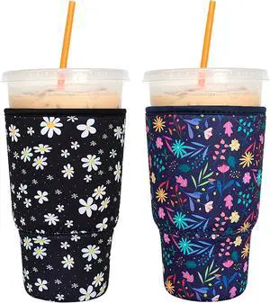 2 Pack Reusable Iced Coffee Sleeves - FRRIOTN Insulator Sleeve for Large Size Cold Beverages, Neoprene Coffee Cup Holder (Flower, Large 32oz) 2 Pack Reusable Iced Coffee Sleeves - FRRIOTN Insulator Sleeve for Large Size Cold Beverages, Neoprene Coffee Cup Holder (Flower, Large 32oz)