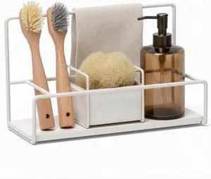 LIBKEN Kitchen Sponge Holder with Drying Stone Warm Grey Powder Coated Metal Sink Caddy Minimal Scandinavian Design Sponge Rack for Kitchen Sink Organization & Elegant Countertop Storage LIBKEN Kitchen Sponge Holder with Drying Stone Warm Grey Powder Coated Metal Sink Caddy Minimal Scandinavian Design Sponge Rack for Kitchen Sink Organization & Elegant Countertop Storage