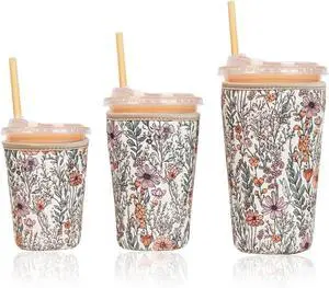 Reusable Insulated Neoprene Iced Coffee Cup Sleeve, Durable Drink Sleeve for Cold Beverages, Beverage Holder for Iced Coffee (Bloom Magic) Reusable Insulated Neoprene Iced Coffee Cup Sleeve, Durable Drink Sleeve for Cold Beverages, Beverage Holder for Iced Coffee (Bloom Magic)
