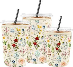 Iced Coffee Sleeve Reusable Neoprene Cup Sleeves, Floral | Ice Coffee Sleeve, Insulated Cold Drinks Covers,Fits Most Cups Iced Coffee Sleeve Reusable Neoprene Cup Sleeves, Floral | Ice Coffee Sleeve, Insulated Cold Drinks Covers,Fits Most Cups
