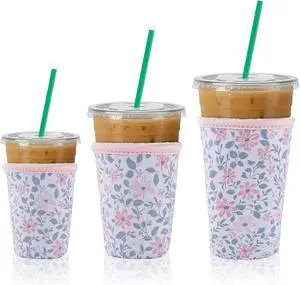 3 Packs Reusable Iced Coffee Sleeves - Flower Neoprene Cup Sleeve for Hot and Cold Drinks, Insulated Drink Sleeve for 16-32oz Soda Cans Beverages Water Bottles, Christmas Gift for Friends 3 Packs Reusable Iced Coffee Sleeves - Flower Neoprene Cup Sleeve for Hot and Cold Drinks, Insulated Drink Sleeve for 16-32oz Soda Cans Beverages Water Bottles, Christmas Gift for Friends