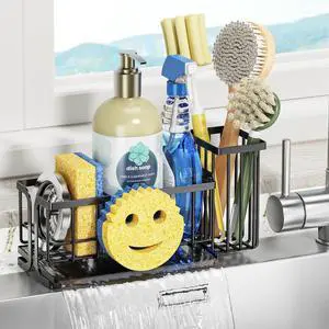 Epicano Sink Caddy Sponge Holder, Smiley Face Sponge Rack with High Brush Holder,Rustproof Kitchen Countertop Organizer,Kitchen Gadgets Sink Accessories, Black Epicano Sink Caddy Sponge Holder, Smiley Face Sponge Rack with High Brush Holder,Rustproof Kitchen Countertop Organizer,Kitchen Gadgets Sink Accessories, Black