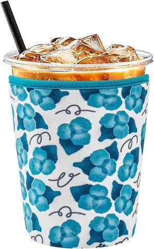 Reusable Insulated Neoprene Iced Coffee Cup Sleeve, Durable Drink Sleeve for Cold Beverages, Beverage Holder for Iced Coffee, and Hot Drinks (Blue flower, M) Reusable Insulated Neoprene Iced Coffee Cup Sleeve, Durable Drink Sleeve for Cold Beverages, Beverage Holder for Iced Coffee, and Hot Drinks (Blue flower, M)