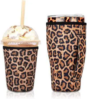 2 PCS Reusable Iced Coffee Sleeve for 24oz Cold Drinks Beverage,Insulated Neoprene Cup Holder with Handle for 30oz-32oz Tumbler Cup,Dunkin Donuts, Starbucks,McDonald's Coffee(Leopard) 2 PCS Reusable Iced Coffee Sleeve for 24oz Cold Drinks Beverage,Insulated Neoprene Cup Holder with Handle for 30oz-32oz Tumbler Cup,Dunkin Donuts, Starbucks,McDonald's Coffee(Leopard)