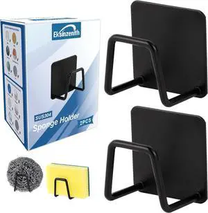 2Pcs Sponge Holder for Kitchen Sink, Strong Adhesive Sponge Holder for Sink Counter, Dish Sponge and Brush Organization Holder, Premium SUS304 Stainless Steel Rust Proof Waterproof-Black 2Pcs Sponge Holder for Kitchen Sink, Strong Adhesive Sponge Holder for Sink Counter, Dish Sponge and Brush Organization Holder, Premium SUS304 Stainless Steel Rust Proof Waterproof-Black