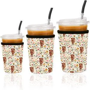 Reusable Insulated Neoprene Iced Coffee Cup Sleeve, Durable Drink Sleeve for Cold Beverages, Beverage Holder for Iced Coffee (Highland Bloom) Reusable Insulated Neoprene Iced Coffee Cup Sleeve, Durable Drink Sleeve for Cold Beverages, Beverage Holder for Iced Coffee (Highland Bloom)