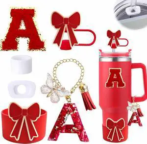 Red Accessories Set for Stanley Cup Bow Boot Stopper Initial A Charm | Leak-proof stopper, silicone bow boot & straw topper set with handle charm for Stanley Cup 30/40oz tumbler Red Accessories Set for Stanley Cup Bow Boot Stopper Initial A Charm | Leak-proof stopper, silicone bow boot & straw topper set with handle charm for Stanley Cup 30/40oz tumbler