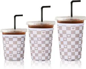 3Pcs Reusable Ice Coffee Cup Sleeves for Cold Drink 16-32oz(Brown Hearts) | Insulated Neoprene Sleeve for Iced Coffee Cups, Beverage Holder Drink Sleeves for 16/18/22/24/32oz 3Pcs Reusable Ice Coffee Cup Sleeves for Cold Drink 16-32oz(Brown Hearts) | Insulated Neoprene Sleeve for Iced Coffee Cups, Beverage Holder Drink Sleeves for 16/18/22/24/32oz