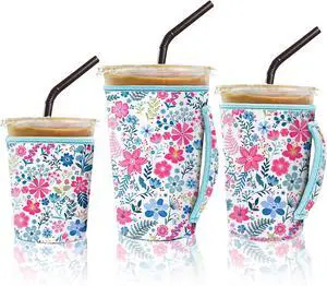 3 Pack Iced Coffee Sleeve, Drink Sleeve Fits 16-32 oz (Flower cluster) | Reusable Neoprene Cup Sleeve with Handle, Coffee Cup Sleeves for Hot and Cold Drinks Starbucks Coffee Dunkin Coffee, More 3 Pack Iced Coffee Sleeve, Drink Sleeve Fits 16-32 oz (Flower cluster) | Reusable Neoprene Cup Sleeve with Handle, Coffee Cup Sleeves for Hot and Cold Drinks Starbucks Coffee Dunkin Coffee, More