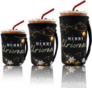 3 Pcs Christmas Cup Sleeves Reusable - Black Gold Insulated Cup Holder for Iced Coffee, Neoprene with Handle, Festive Drink Sleeves for Cold Drinks, Christmas Kitchen Decor 3 Pcs Christmas Cup Sleeves Reusable - Black Gold Insulated Cup Holder for Iced Coffee, Neoprene with Handle, Festive Drink Sleeves for Cold Drinks, Christmas Kitchen Decor