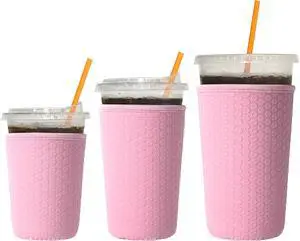 3 Pack Reusable Iced Coffee Sleeves - Solid Color Insulator Sleeve for Cold Beverages, Non-slip Neoprene Coffee Cup Holder (Pink) 3 Pack Reusable Iced Coffee Sleeves - Solid Color Insulator Sleeve for Cold Beverages, Non-slip Neoprene Coffee Cup Holder (Pink)