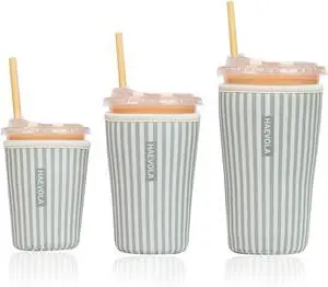 Reusable Insulated Neoprene Iced Coffee Cup Sleeve, Durable Drink Sleeve for Cold Beverages, Beverage Holder for Iced Coffee, Green Stripes Reusable Insulated Neoprene Iced Coffee Cup Sleeve, Durable Drink Sleeve for Cold Beverages, Beverage Holder for Iced Coffee, Green Stripes