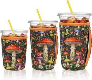 KJQJLY 3 Pack Reusable Iced Coffee Sleeves with Handle Neoprene Insulated Cup Sleeves for Hot & Cold Drinks, Fits 1632 oz Cups, Compatible with Starbucks, Dunkin & More (mushroom) KJQJLY 3 Pack Reusable Iced Coffee Sleeves with Handle Neoprene Insulated Cup Sleeves for Hot & Cold Drinks, Fits 1632 oz Cups, Compatible with Starbucks, Dunkin & More (mushroom)