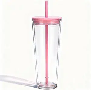 24oz Tumbler with Lid and Straw, Leak Proof and Double Wall Insulated Reusable Plastic Cups,Travel Reusable Iced Coffee Cup (1, Pink) 24oz Tumbler with Lid and Straw, Leak Proof and Double Wall Insulated Reusable Plastic Cups,Travel Reusable Iced Coffee Cup (1, Pink)