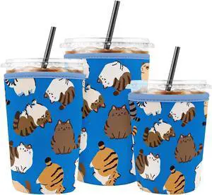 Iced Coffee Sleeve Reusable Neoprene Cup Sleeves, Cute Cat | Ice Coffee Sleeve, Insulated Cold Drinks Covers, Fits Most Cups Iced Coffee Sleeve Reusable Neoprene Cup Sleeves, Cute Cat | Ice Coffee Sleeve, Insulated Cold Drinks Covers, Fits Most Cups
