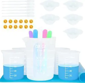 Creahaus Silicone Measuring Cups Tool Kit for Resin, Non-Stick 250 & 100ml Epoxy Mixing Cups, Reusable Resin Supplies with Silicone Mat, Stir Sticks, Pipettes, Cups for Molds, Jewelry Making Creahaus Silicone Measuring Cups Tool Kit for Resin, Non-Stick 250 & 100ml Epoxy Mixing Cups, Reusable Resin Supplies with Silicone Mat, Stir Sticks, Pipettes, Cups for Molds, Jewelry Making