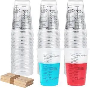 Taeku Plastic Measuring Cups with Mixing Sticks, 8 oz Clear Cup, 50 Pack | Disposable measuring cups with sticks, DIY mixing accurate oz ml cc scales for resin paint baking Taeku Plastic Measuring Cups with Mixing Sticks, 8 oz Clear Cup, 50 Pack | Disposable measuring cups with sticks, DIY mixing accurate oz ml cc scales for resin paint baking
