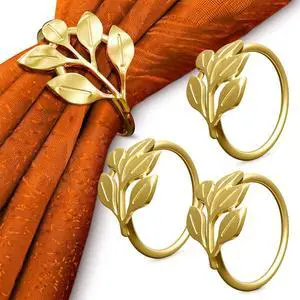 Gold Napkin Rings Set of 12, Leaf Design Metal Holders for Dining Use | Hold Cloth Napkins Neatly at Weddings, Anniversaries, and Parties - Elegant Accents That Finish a Festive Table Setting Gold Napkin Rings Set of 12, Leaf Design Metal Holders for Dining Use | Hold Cloth Napkins Neatly at Weddings, Anniversaries, and Parties - Elegant Accents That Finish a Festive Table Setting