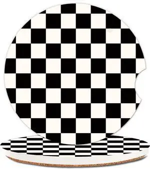 Absorbent Car Cupholder Coaster 2 Pack, Cute Car Coasters with a Finger Notch for Women & Men,2.56" Ceramic Stone & Non-Scratch Cork Base Drink Coasters (Checkerboard) Absorbent Car Cupholder Coaster 2 Pack, Cute Car Coasters with a Finger Notch for Women & Men,2.56" Ceramic Stone & Non-Scratch Cork Base Drink Coasters (Checkerboard)