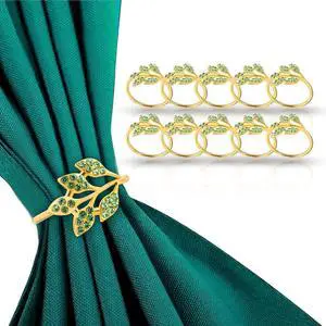 Gold Napkin Rings Set of 8, Alloy Leaf Green Diamond | Sturdy Reusable EasyClean Napkin Buckles, Fits Most Cloth Napkins, Nice Table Decor for Weddings, Parties and Daily Dining Gold Napkin Rings Set of 8, Alloy Leaf Green Diamond | Sturdy Reusable EasyClean Napkin Buckles, Fits Most Cloth Napkins, Nice Table Decor for Weddings, Parties and Daily Dining
