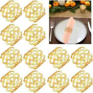 Napkin Rings Set of 12, Gold Hallow Out Metal Napkin Holder for Holiday Party Wedding Banquet Christmas Circle Serviette Buckle Household Decor (Color 1) Napkin Rings Set of 12, Gold Hallow Out Metal Napkin Holder for Holiday Party Wedding Banquet Christmas Circle Serviette Buckle Household Decor (Color 1)
