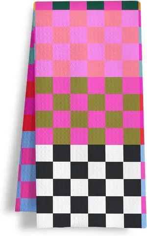 Preppy Checkered Kitchen Towels, Vibrant Funky Checkered Dish Tea Towels, Retro Trendy Plaid Checkerboard Decorative Hand Towel for Bathroom Kitchen Spa Gym, 16x24 Inch Preppy Checkered Kitchen Towels, Vibrant Funky Checkered Dish Tea Towels, Retro Trendy Plaid Checkerboard Decorative Hand Towel for Bathroom Kitchen Spa Gym, 16x24 Inch