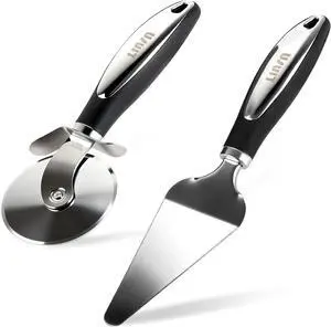 Premium Pizza Cutter Wheel and Server Set, Sharp Blade For Cutting Through Crusts, Pies and More, Built In Finger Guard for Safety and Comfort Grip to Protect Fingers, Dishwasher Safe Premium Pizza Cutter Wheel and Server Set, Sharp Blade For Cutting Through Crusts, Pies and More, Built In Finger Guard for Safety and Comfort Grip to Protect Fingers, Dishwasher Safe
