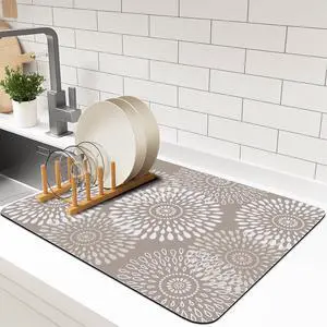 Dish Drying Mat Absorbent Kitchen Counter Mat Rubber Backing Draining Mat | Easy to Clean Kitchen Accessories Dish Rack Pad for Dishes, Utensils, Countertops, Sinks 15" x 18" Khaki Dish Drying Mat Absorbent Kitchen Counter Mat Rubber Backing Draining Mat | Easy to Clean Kitchen Accessories Dish Rack Pad for Dishes, Utensils, Countertops, Sinks 15" x 18" Khaki