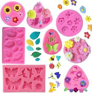 Silicone Cake Mold Set -8 Pcs, Rose Butterfly Daisy Rose Leaf and Mini Flowers Fondant Candy for Chocolate Polymer Clay Soap Crafting Projects Cake Decoration Silicone Cake Mold Set -8 Pcs, Rose Butterfly Daisy Rose Leaf and Mini Flowers Fondant Candy for Chocolate Polymer Clay Soap Crafting Projects Cake Decoration