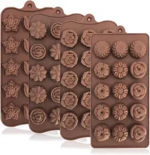 4 Pack Flower Shape Silicone Molds Chocolate Candy Mold, DanziX Silicone Mold for Christmas,Wedding,Festival, Parties, DIY Enthusiasts-15 Cavity 4 Pack Flower Shape Silicone Molds Chocolate Candy Mold, DanziX Silicone Mold for Christmas,Wedding,Festival, Parties, DIY Enthusiasts-15 Cavity