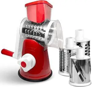 Rotary Cheese Grater 3-in-1 Hand-Crank Vegetable Slicer with Strong Suction Base, Stainless Steel Drum for Cheese, Nuts & Vegetables Fast & Safe Rotary Cheese Grater 3-in-1 Hand-Crank Vegetable Slicer with Strong Suction Base, Stainless Steel Drum for Cheese, Nuts & Vegetables Fast & Safe