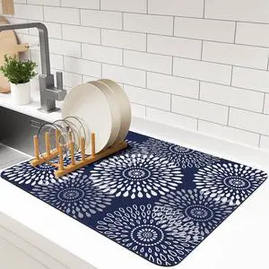 Dish Drying Mat Absorbent Kitchen Counter Mat Rubber Backing Draining Mat | Easy to Clean Kitchen Accessories Dish Rack Pad for Dishes, Utensils, Countertops, Sinks 15" x 18" Blue Dish Drying Mat Absorbent Kitchen Counter Mat Rubber Backing Draining Mat | Easy to Clean Kitchen Accessories Dish Rack Pad for Dishes, Utensils, Countertops, Sinks 15" x 18" Blue