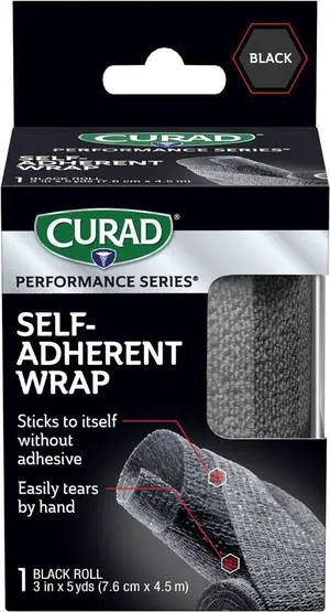 CURAD Performance Series Self-Adherent Athletic Wrap, Black, 3 inches x 5 yards, Compression Support for Sports Injuries, Joint Stability, and Muscle Recovery CURAD Performance Series Self-Adherent Athletic Wrap, Black, 3 inches x 5 yards, Compression Support for Sports Injuries, Joint Stability, and Muscle Recovery