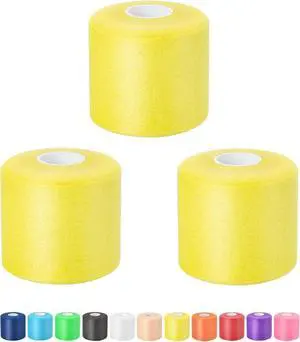 Pre Wrap Athletic Tape 3 Pack, 2.76 Inch x 30 Yards Foam Underwrap, Yellow | Athletic Tape Sports Pre Wrap Cushion Support for Ankle, Wrist, Knee, Elbow, Hair, Soccer Pre Wrap Athletic Tape 3 Pack, 2.76 Inch x 30 Yards Foam Underwrap, Yellow | Athletic Tape Sports Pre Wrap Cushion Support for Ankle, Wrist, Knee, Elbow, Hair, Soccer