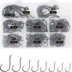 UCEC Circle Hooks Saltwater Fishing Hooks for Catfish Octopus Fish Hook | 2X Strong Offset Black High Carbon Steel Fishing Gear Tackle Freshwater 150/240PCS - Size:#1 1/0 2/0 3/0 4/0 5/0 6/0 8/0 UCEC Circle Hooks Saltwater Fishing Hooks for Catfish Octopus Fish Hook | 2X Strong Offset Black High Carbon Steel Fishing Gear Tackle Freshwater 150/240PCS - Size:#1 1/0 2/0 3/0 4/0 5/0 6/0 8/0
