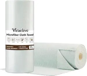 Viraelive Microfiber Cleaning Cloth Roll, 50 Pack, Green Wave, 12"x12" | Tear-Away Towel Roll, Reusable Paper Towel Alternative, Microfiber Rags for Kitchen, Pet, Dust, Car & Office Cleaning Viraelive Microfiber Cleaning Cloth Roll, 50 Pack, Green Wave, 12"x12" | Tear-Away Towel Roll, Reusable Paper Towel Alternative, Microfiber Rags for Kitchen, Pet, Dust, Car & Office Cleaning
