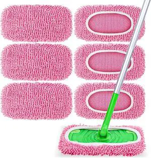 6 Pack Reusable Mop Pads Compatible with Swiffer Sweeper, Chenille Mop Refill Pads, Dry & Wet Mopping Cloths for Floor Cleaning -Pink 6 Pack Reusable Mop Pads Compatible with Swiffer Sweeper, Chenille Mop Refill Pads, Dry & Wet Mopping Cloths for Floor Cleaning -Pink