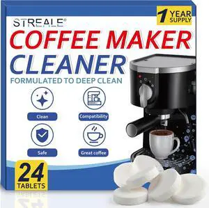 Coffee Machine Cleaner & Descaler Tablets - 24 Pack, Compatible with Nespresso, Keurig, Ninja, DeLonghi, Miele, Breville, Philips & All Major Brands, for Coffee Maker Pot, Espresso & Drip Machines Coffee Machine Cleaner & Descaler Tablets - 24 Pack, Compatible with Nespresso, Keurig, Ninja, DeLonghi, Miele, Breville, Philips & All Major Brands, for Coffee Maker Pot, Espresso & Drip Machines
