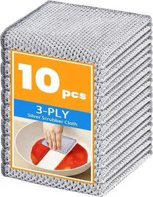 Reusable Silver Mesh Dish Cloths 10 Pack - Quick-Dry Eco Reusable Silver Mesh Dish Cloths 10 Pack - Quick-Dry Eco