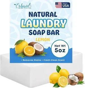Laundry Soap Bar Natural Stain Remover for Clothes, Non Toxic Detergent | Laundry Bar Soap for Hand Washing, Delicates & Baby Clothes Lemon & Lemongrass Scent Plastic Free & Zero Waste, 5 oz Laundry Soap Bar Natural Stain Remover for Clothes, Non Toxic Detergent | Laundry Bar Soap for Hand Washing, Delicates & Baby Clothes Lemon & Lemongrass Scent Plastic Free & Zero Waste, 5 oz