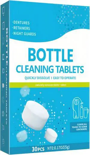30 Pack Water Bottle Cleaning Tablets,Removing Limescale and Tea Stains | Water Bottle Cleaner,For Water Bottle,Coffee Pot,Glass,Tumbler,Stainless,Also Can Clean Dentures 30 Pack Water Bottle Cleaning Tablets,Removing Limescale and Tea Stains | Water Bottle Cleaner,For Water Bottle,Coffee Pot,Glass,Tumbler,Stainless,Also Can Clean Dentures